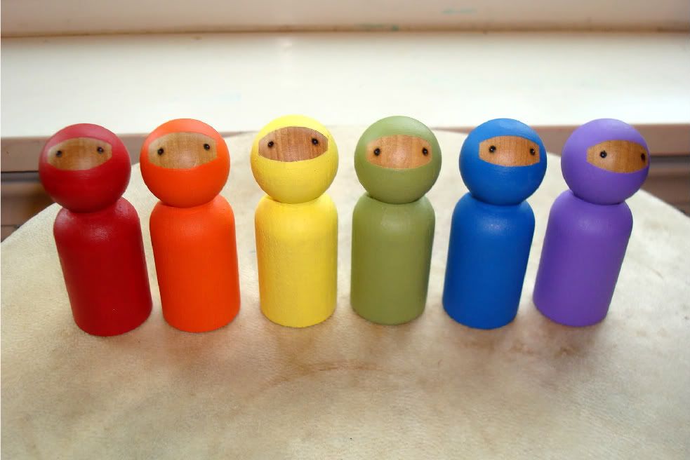 NEW Little Wooden People RAINBOW Ninjas NEW Little Wooden People RAINBOW Ninjas