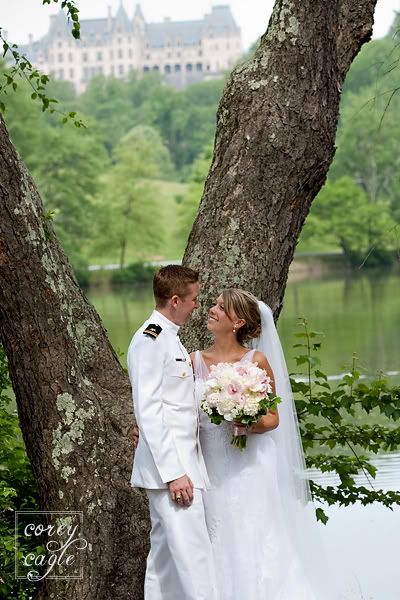 Bride and Groom at Biltmore Estate Lake