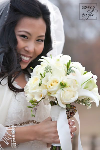 white and green bridal bouquet