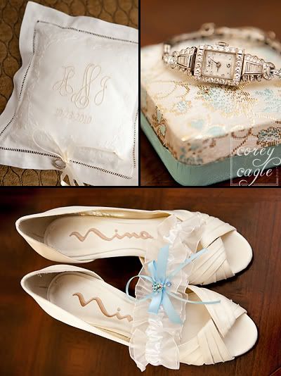 bride's shoes watch and ring pillow