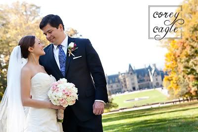 Bride and groom at Biltmore Estate's Diana Garden