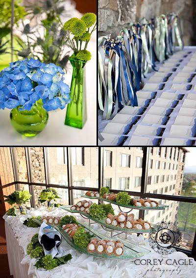 Blue and Green Wedding Details, Canolis as wedding dessert at reception at the Grove Park Inn