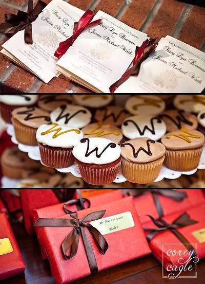 wedding favors with red and brown