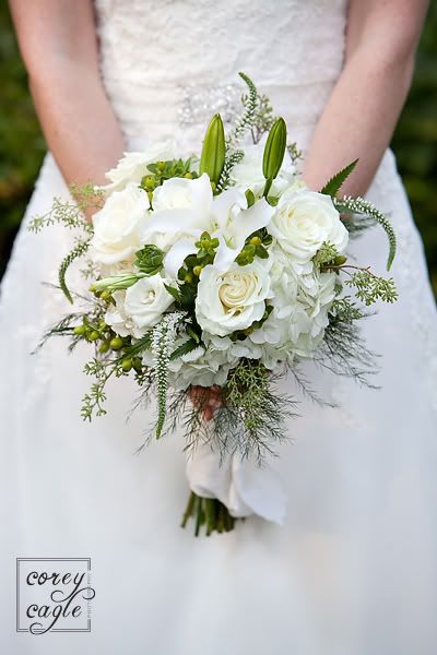 white and green bride bouquet