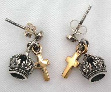 Crown Earrings on Crown Cross Silver Biker Earrings
